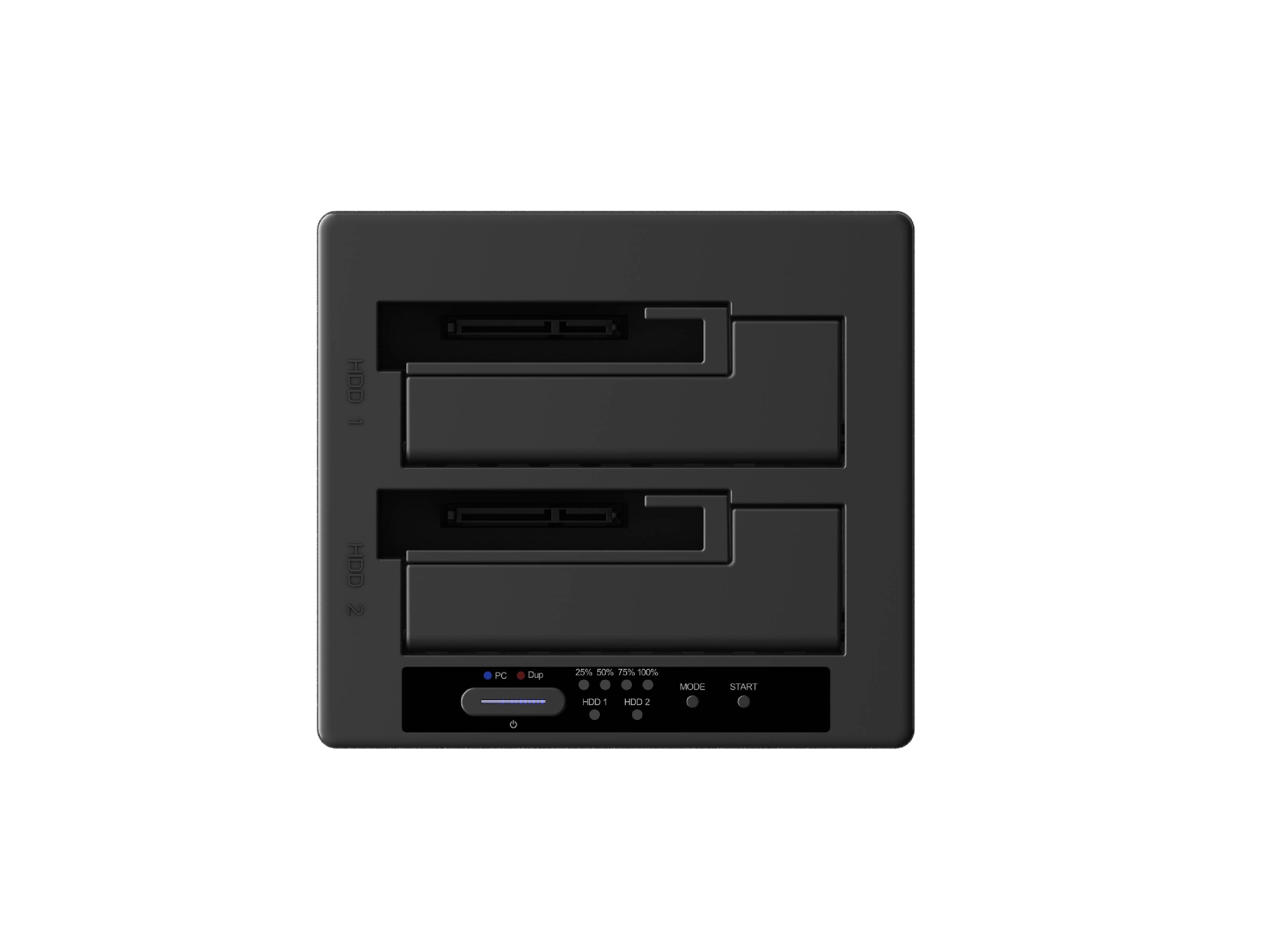 2 Bay SATA SSD/HDD Duplicator (SI-7925US31C-D), applicable 2x 3.5" or 2.5" SATA HDD/SSD, support PC Mode & Clone mode switchable, USB-C 10Gbps to host.